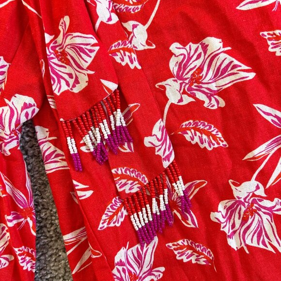 Maison D' Amelie Womens Sz M BeadedFloral Linen Blend Cropped Wide Leg Pant - Picture 4 of 11